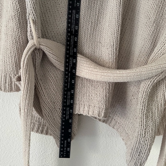 Cozy Oatmeal Beige Knit Tie Waist Cardigan Sweater Cream L/XL Plush Hygge Chic - Picture 10 of 14
